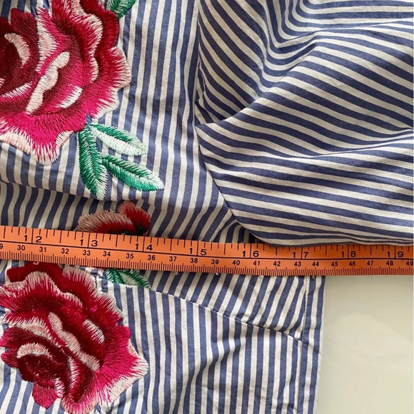 Merona Cotton  Blue & White Striped Button Down Shirt Roses Size XS - Picture 11 of 13